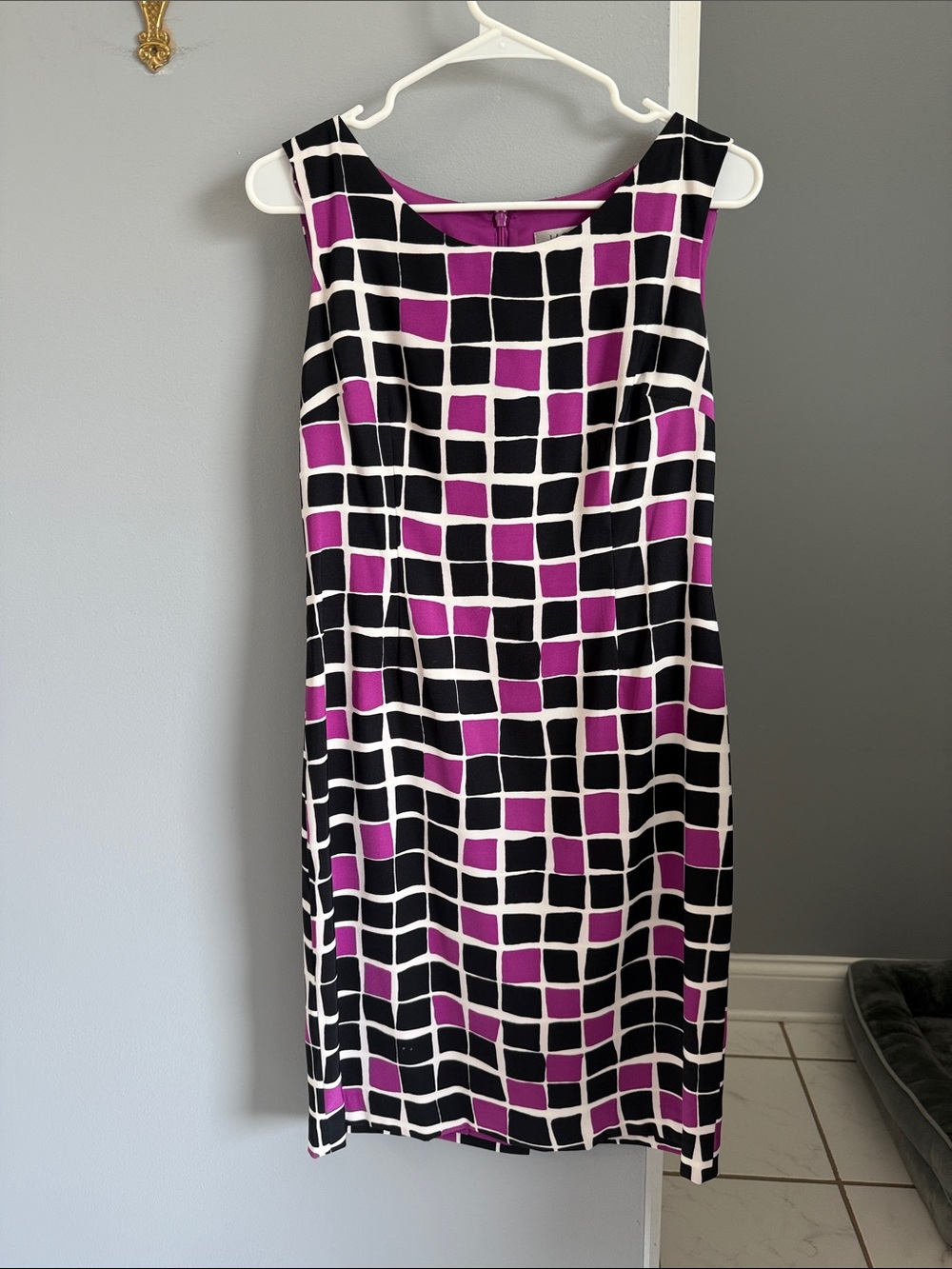 Kasper Black, White and Purple Geometric Midi Dress